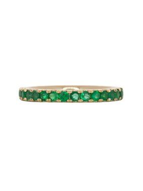 2mm Round Zambian Emerald Accents Band Ring in Solid 14K Yellow Gold